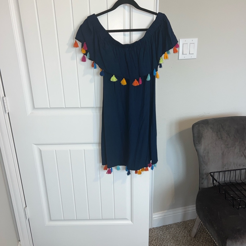 Escapada Navy Dress | Swimsuit Cover Up with Colorful Tassels - Picture 4 of 7